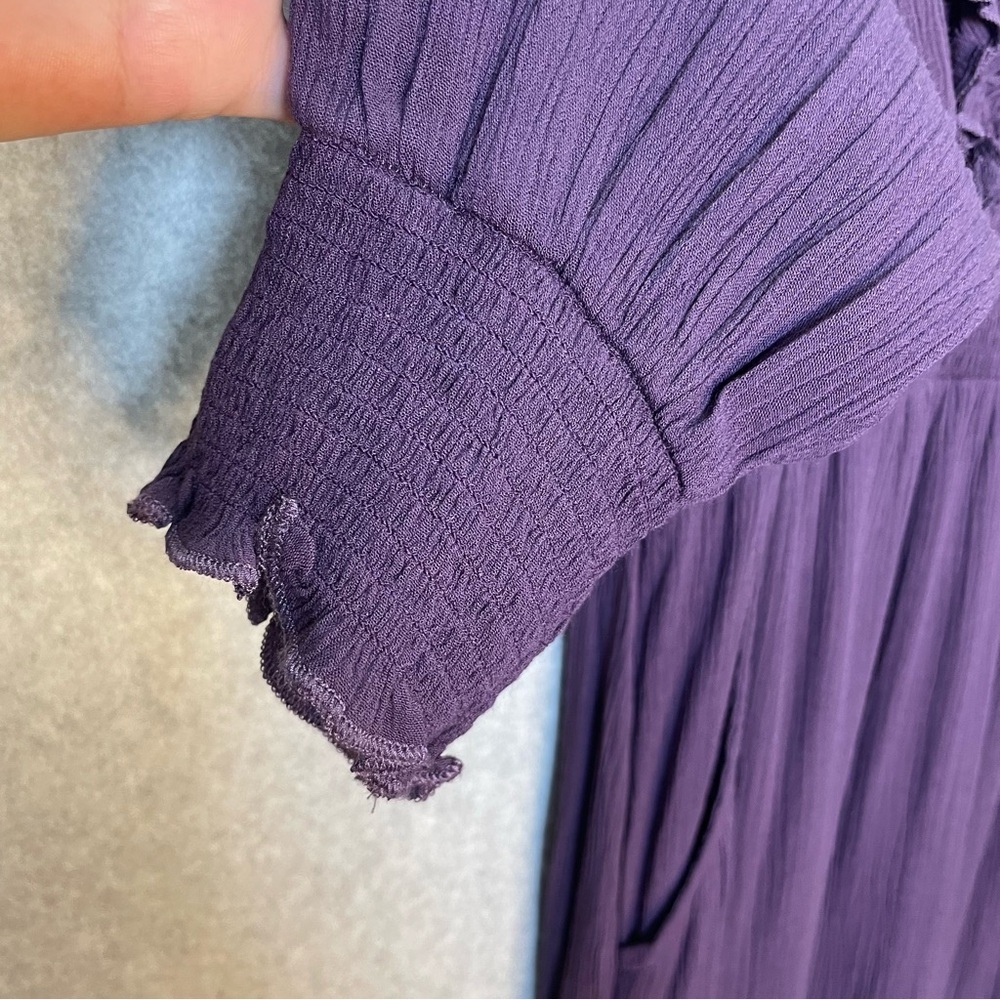 Garnet Hill Ruffle Crepe Plum Purple Peasant Long Sleeve Midi Dress Large - Picture 5 of 10